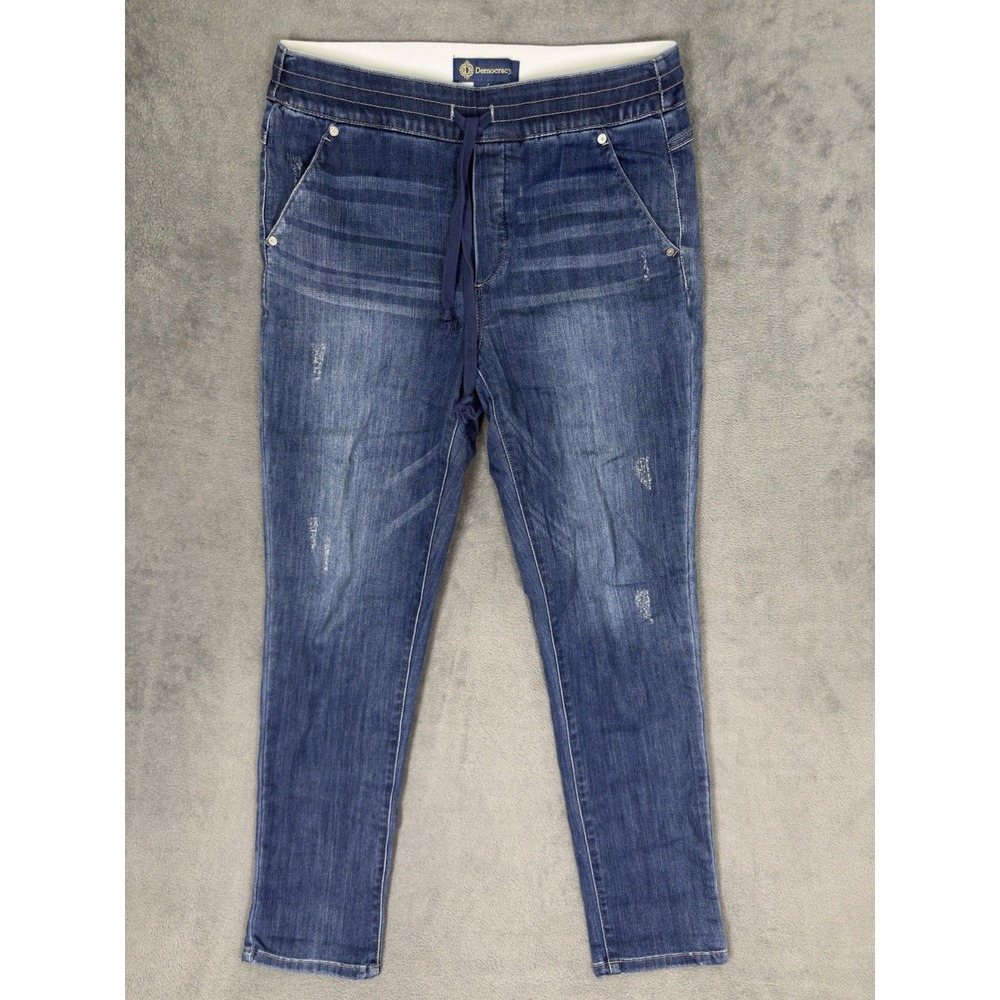 Democracy Jeans Womens 4 Blue Denim Light Wash Pull On Drawstring Skinny Preppy